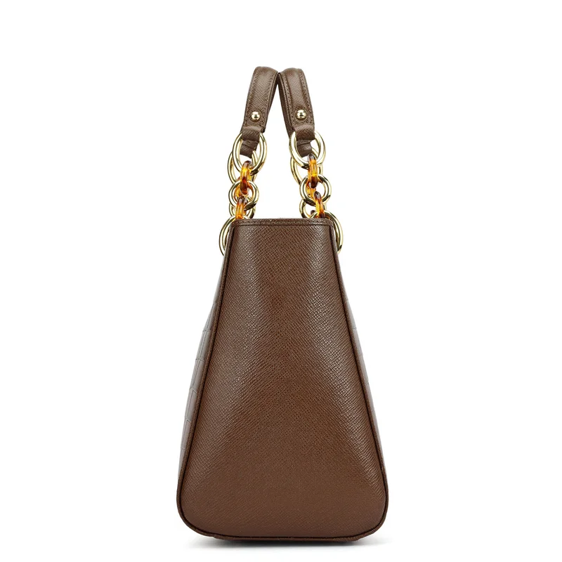 Da Milano Walnut Medium Croco Leather Satchel - Walnut for Women | Best Price UAE